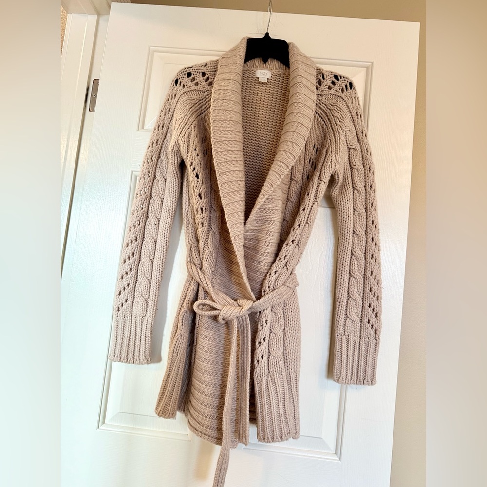 Warm thick tan tie sweater